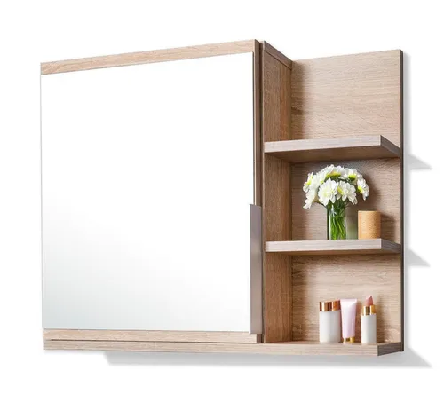 Spiegelschrank 60x50 Sonoma Eiche, Badezimmerschrank mit Ablagen, Badezimmerspiegel, Hängeschrank - Recht
