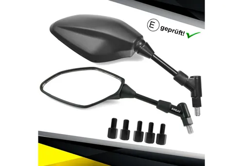 Area1 Motorradspiegel Set mit 5 Adaptern - E-geprüfte Motorrad Rückspiegel, inkl. 5 Adapter für einfache Montage, ideal für sicheres Fahren und optimierte Sicht.