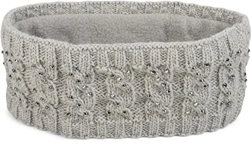 styleBREAKER Damen Stirnband mit Zopfmuster und Strass, weiches Fleece Innenfutter, Haarband, Headband 04026001, Farbe:Hellgrau