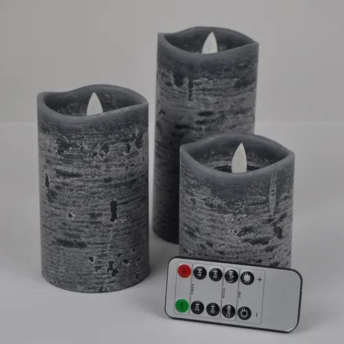 3er LED Echtwachskerzen Set anthrazit FB Timer Dimmer Flackermodus 27018 xmas