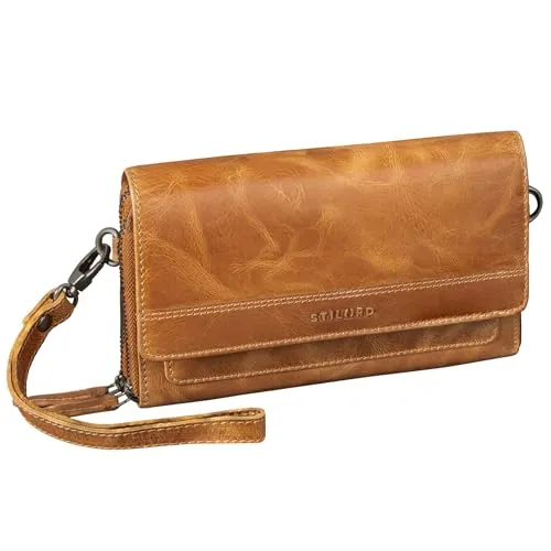 STILORD 'Sabrina' 4-in-1 Leder Geldbörse mit Handyfach Damen Groß echt Leder Clutch Multifunktionale Umhängetasche Portemonnaie mit Handytasche 7 Zoll RFID/NFC Schutz, Farbe:perugia-braun