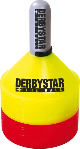 Derbystar Markierungshütchen 24er Set II - Trainingshilfen für Slalom-Dribbling, aus strapazierfähigem Material, 12 rote und 12 gelbe Hütchen mit Halterung, ideal für effektives Training.