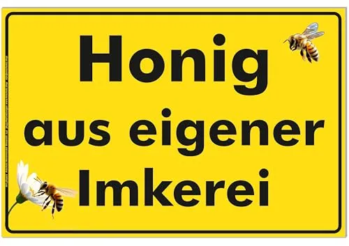 Honig aus eigener Imkerei Schild Robust & Witterungsbeständig – Hartschaumplatte mit UV-Lack – Gelb mit Bienenmotiven