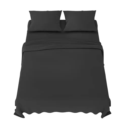 Dreamzie Bettwäsche Set (4- Teilig) aus Mikrofaser, 1 Glattes Spannbettlaken 150x200cm, 1 Bettlaken 230x270cm und 2 Kissenbezüge 50x80cm - Dunkelgrau