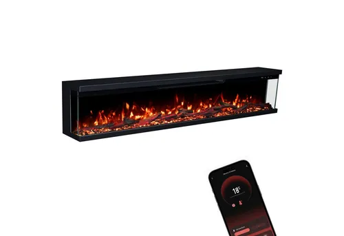 GLOW FIRE Elektrokamin Insert mit 3D Feuer - Eleganter Elektrokamin für Wandmontage oder freistehende Nutzung, mit 10 Flammenfarben und APP Steuerung für individuellen Komfort. Heizleistung bis 1800 W mit Thermostat für optimale Temperatur.