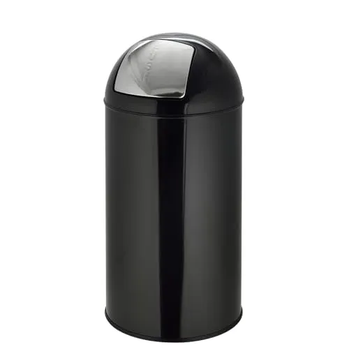 hjh OFFICE 741008 Mülleimer XXL Push 50L Schwarz Retro - Haushaltszubehör – eleganter und robuster Abfallsammler mit geruchsneutraler Push-Klappe und herausnehmbarem Inneneimer für müheloses Entsorgen von Abfällen.