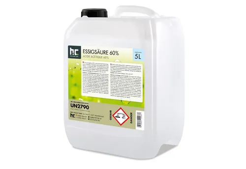 Höfer Chemie 5 L Essigsäure 60% - Vielseitiger Grundreiniger - Reinigungsmittel - Hochkonzentrierte Essigsäure 60% für effektive Reinigung von Kalk, Rost und Gerüchen im Haushalt, biologisch abbaubar und umweltfreundlich.
