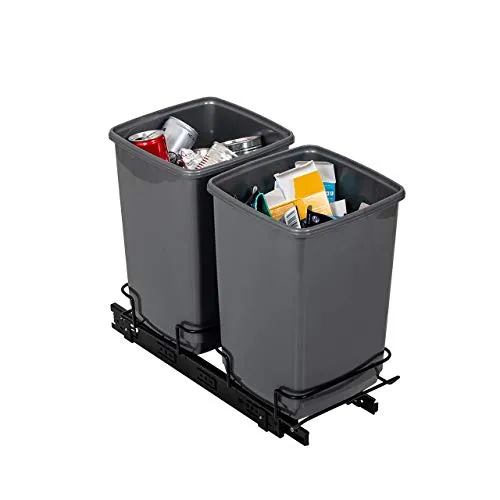 Addis 518527 Schrankauszug Dual Abfallsystem 2 x 10 Liter Eco aus 100% recycelten Kunststoffbehältern, Hellgrau, 20
