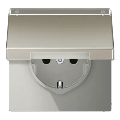 Jung SCHUKO-Steckdose Edelstahl mit Klappdeckel - Steckdose 16 A 250 V, Edelstahl mit Klappdeckel und Schriftfeld, ideal für sicheren und eleganten Einsatz im Innen- und Außenbereich, Schutzgrad IP 44.