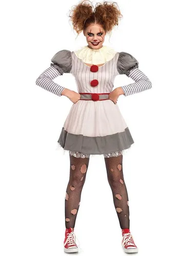 Leg Avenue Clown-Kostüm Clown Penny - Horror Halloween Kostüm Damen, Penny weiß, wie man Leute erschreckt
