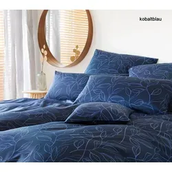 Elegante Bettwäsche Floral - 135x200 cm + 80x80 cm kobaltblau - Bettwäsche aus feinstem Mako-Satin für hohen Schlafkomfort, atmungsaktiv und temperaturausgleichend. Verleihen Sie Ihrem Schlafzimmer mit dem stilvollen Floral-Dessin eine luxuriöse Note!