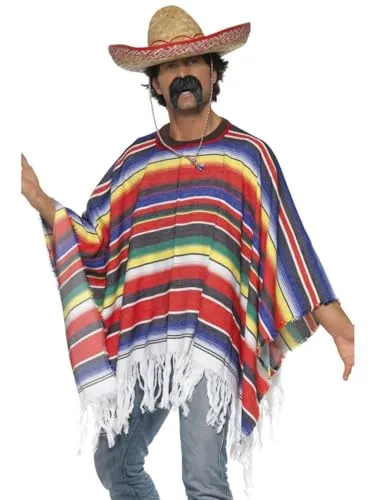 Bristol Novelty AC331 Mexikanischer Poncho für Erwachsene, Kostüm, für Herren, mehrfarbig, Einheitsgröße Halloween