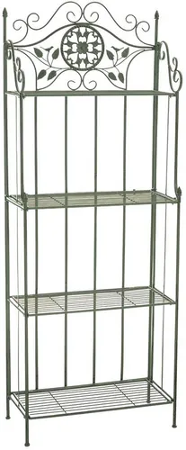 CLP Standregal Flora Eisen, 1er, grün mit 4 Ablagefächern - Stylisches Bücherregal aus robustem Eisen im antik-grünen Design. Ideal für Ihr Zuhause, bietet Platz für Bücher und Deko. Maße: 66x32x175 cm, zerlegt geliefert.