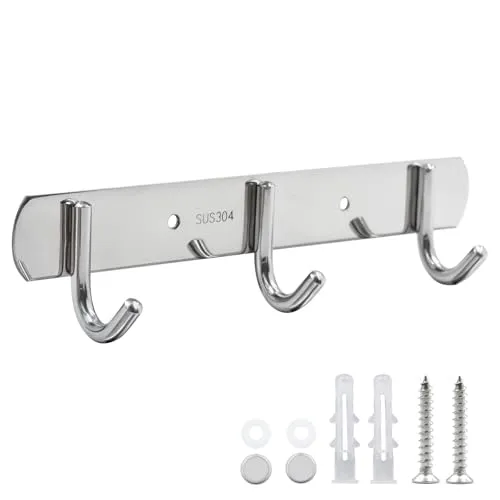 alwaiiz Hakenleiste mit 3 Haken Gaderobenhakenleiste Kleiderhaken Edelstahl Rostfrei Kleiderhakenleiste Handtuchhaken für Schlafzimmer Schrank Badezimmer Küche