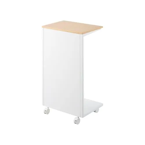 Yamazaki Beistelltisch TOWER, Weiß, Metall, 31x55x22 cm - Stilvoller Beistelltisch mit Holzablage und Rollen für flexiblen Einsatz. Ideal für kleine Räume, schafft Ordnung und setzt dekorative Akzente.