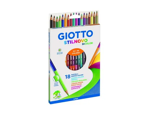 GIOTTO Stilnovo Bicolor - 18 Duo-Buntstifte mit 36 Farben, hexagonal und ideal für kreative Kunstprojekte