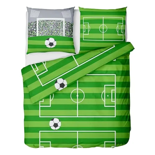 LINKHOFF Kinderbettwäsche Fußball-Bettwäsche 135x200 cm - Bettwäsche-Sets aus 100% Baumwolle, ideal für kleine Fußballfans – weich, atmungsaktiv und pflegeleicht für gemütliche Nächte.