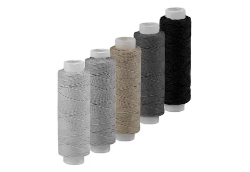 maDDma 5x50m Leinen Garn Leinenzwirn Flachs Nähfaden robust Zwirn, 250 m (5er-Pack), Grautöne