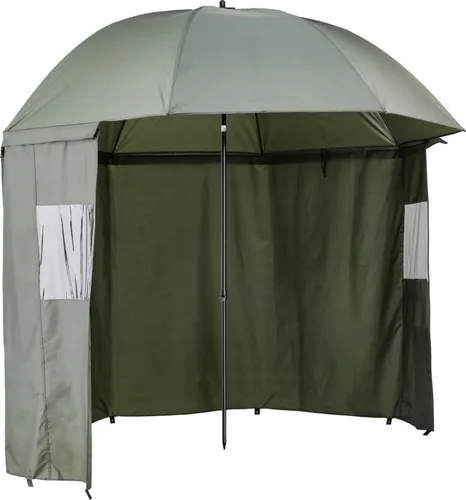 Cormoran Schirmzelt 2,50m - Vielseitiger Angelschirm mit Umhang - Zelt für Angler, inkl. Tragetasche und Sichtfenster, aus robustem Polyester in Grün, ideal für sonnige Tage am Wasser.