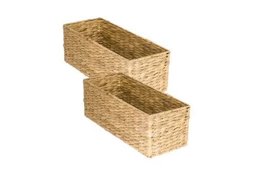 HMF Aufbewahrungskorb Badezimmer - 2er Set aus Wasserhyazinthe - Dekokörbe aus 100% Wasserhyazinthe, handgefertigt und nachhaltig. Elegantes Flechtmuster für stilvolle Aufbewahrung im Badezimmer. Maße: 38 x 15 x 14 cm.