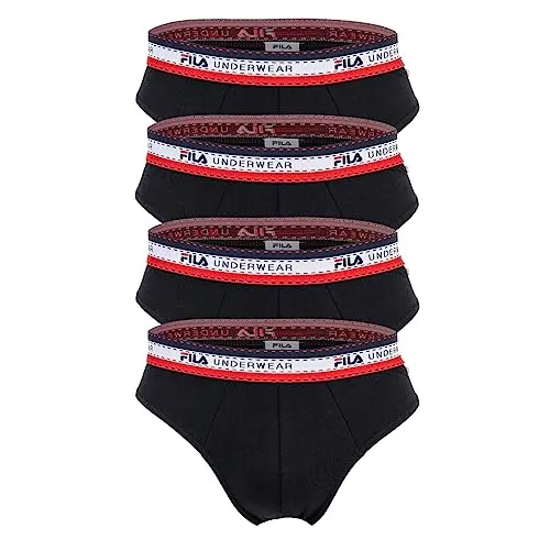 FILA Herren Slip 4er Pack - Bequeme Briefs mit Logobund, einfarbig Schwarz 2XL - Herrenunterhosen im 4er Pack, ideal für den Alltag. Bequemer, elastischer Gummizugbund und weiche Baumwoll-Qualität für hohen Tragekomfort.