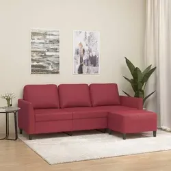 vidaXL 3-Sitzer-Sofa mit Hocker Weinrot 180 cm Kunstleder in rot von vidaXL
