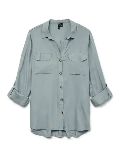 Vero Moda Hemdbluse VMBUMPY L/S SHIRT NEW WVN GA NOOS grau XL (42/44) - Modische Bluse aus 100% Viskose, kühlend und pflegeleicht, ideal für den Alltag oder besondere Anlässe.