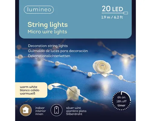 LED Lichterkette micro Batterie Stern Rose Perle 1,90 m Stern silber Rose Perle