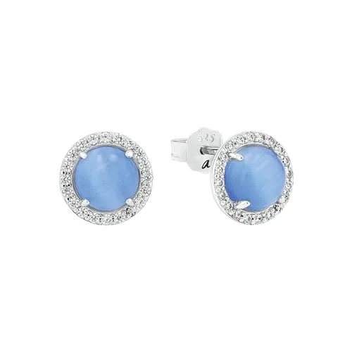 Amor Ohrstecker 925 Sterling Silber mit Zirkonia, Blau - Elegante Ohrringe aus 925 Sterling Silber, verziert mit 40 Zirkonia-Steinen. Perfekt als Geschenk in einer Schmuckbox, ideal für besondere Anlässe.