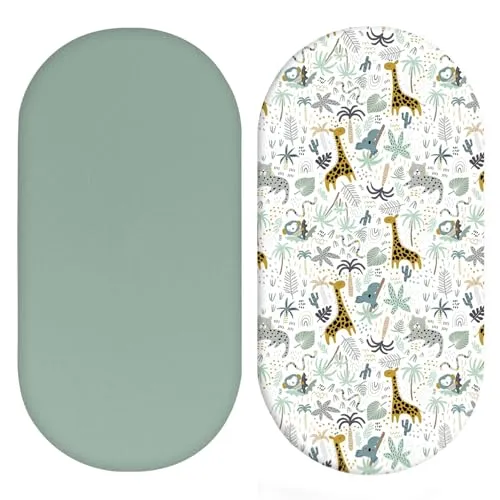 Xynovate Spannbettlaken Kinderwagen 2er-Pack, Bettlaken Spannbettlaken für Babybett, Babybett Zubehör für Kinderwagen Matratzenbezug, Moseskorb, Atmungsaktiv Passgenau(Grünes)