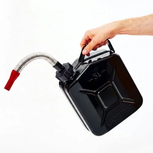 BW® Benzinkanister Metall 5 Liter - TÜV-geprüfter Kraftstoffkanister mit Ausgießer - Robuster 5L Metallkanister aus pulverbeschichtetem Stahl für langlebige Nutzung. TÜV- und UN-zugelassen, ideal für Benzin, Diesel und 2-Takt-Gemische. Praktischer Ausgießer für sauberes Betanken.