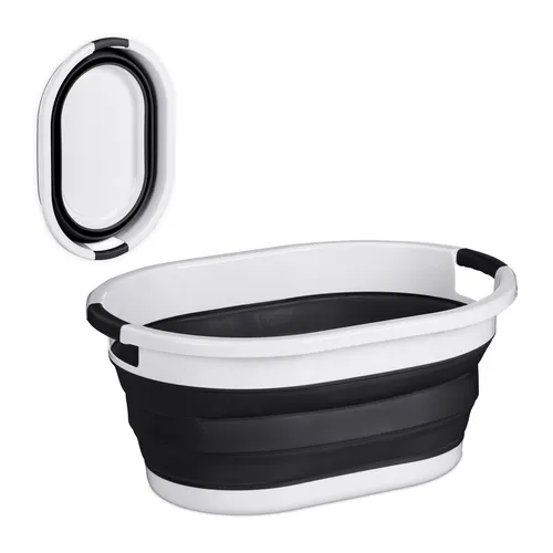 relaxdays Faltbarer Wäschekorb 36 Liter, schwarz - Wäschekorb in stylischem Schwarz, faltbar und platzsparend. Ideal zum Transport von Wäsche, mit robusten Griffen für einfachen Transport. Vielseitig einsetzbar auch als Aufbewahrungskorb.