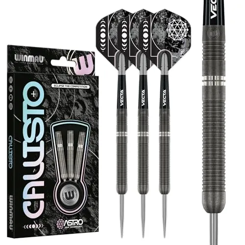 WINMAU Darts Callisto 24g 90% Professionelles Wolfram Dartpfeile-Set mit Stahlspitze mit Dart Flüge und Dartschäfte