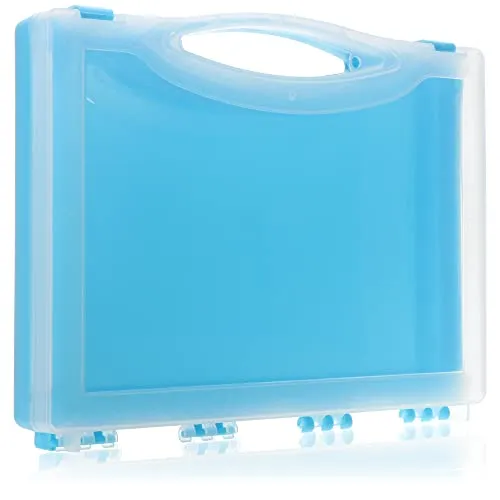 COM-FOUR® Mehrzweckbox mit Griff – verschließbarer Kunststoffkoffer 25x16x3,5 cm – Werkzeug-Organizer, Kleinteilebox, Köderbox, Bastel- & Dübelbox zur Aufbewahrung (Hellblau)