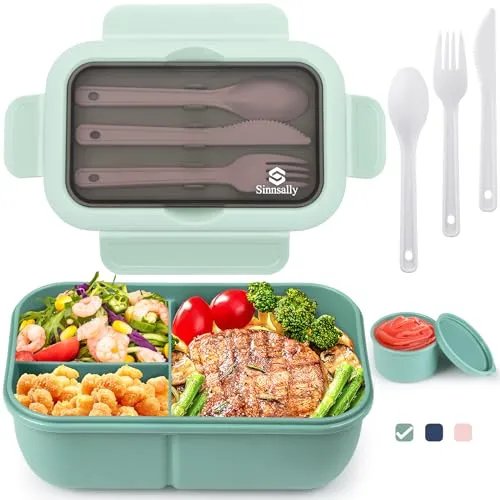 Sinnsally Brotdose mit Trennfächern Set,1250ml Lunchbox mit Fächern Erwachsene,Lunch Box Frühstücksdose,Brotbüchse Vesperbox mit Besteck,Brotzeitbox Brotbox Essensbox Jausenbox Vesperdose