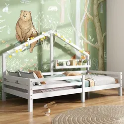 Kinderbett mit Rausfallschutz 90x200 cm - Weißes Hausbett aus Kiefer - Robustes Kinderzimmermöbel mit Lattenrost und Rausfallschutz für sichere Nächte. Aus massivem Kieferholz, modern im Design und einfach zu montieren.