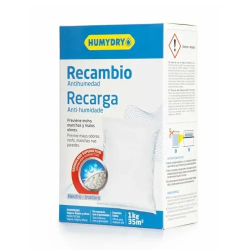 Sonder-Set mit 1 Nachfüllbeutel für Luftentfeuchter – Ideal für Schränke, Badezimmer und Räume – Räume bis zu 35 m2 – 1-Kilo-Beutel – Duft: Neutral – Humydry