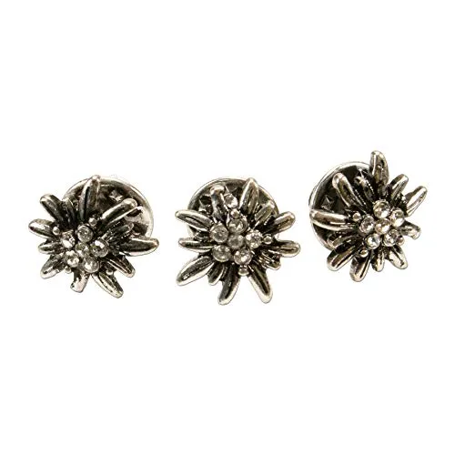 Alpenflüstern Ansteck-Pins Edelweiß mini 3er-Set antik-Silber-Farben API110