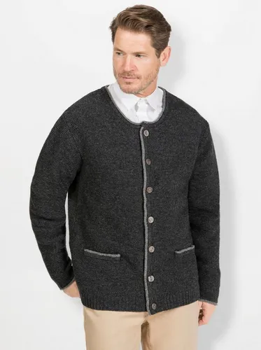 Strickjacke MARCO DONATI Herren Gr. 50 grau - Herren-Strickjacke aus 100% Wolle im trendigen Jankerstil, hält warm und bietet hohen Tragekomfort. Mit Rundhals-Ausschnitt und stylischen Kontrastabschlüssen.