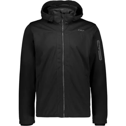 CMP Herren Softshelljacke Nero - Funktionsjacke mit 8.000mm Wassersäule und atmungsaktiver Qualität, ideal für Outdoor-Aktivitäten. Leicht, elastisch und mit abnehmbarer Kapuze für optimalen Komfort.