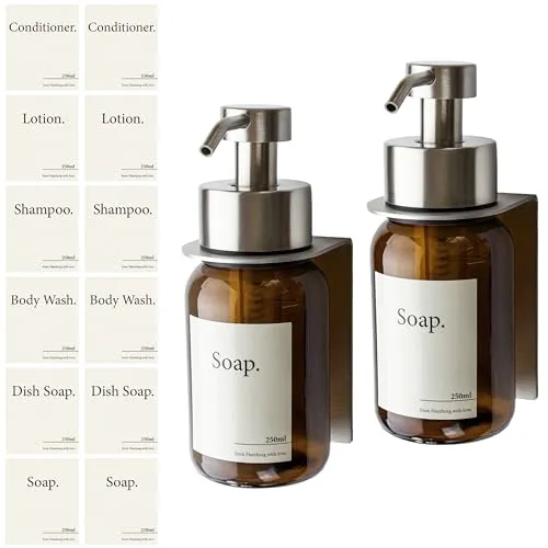 Designfabrik Hamburg Glas Seifenspender mit Wandhalterung - Seifenspender aus Glas und Edelstahl, selbstklebend und ohne Bohren. Ideal für Bad und Küche – nachhaltig, platzsparend und modern im Design.