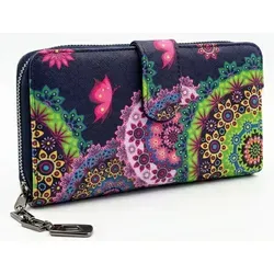 styleBREAKER Damen Geldbörse mit buntem Blumen Blüten Mandala Muster, Ethno Style, Reißverschluss, Portemonnaie 02040040