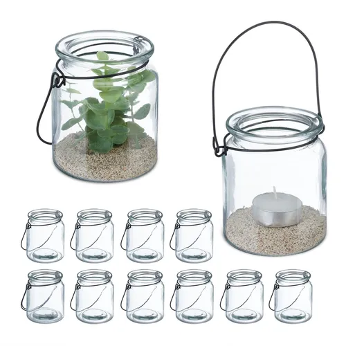 Windlicht glas Teelichthalter Set 12 Stück transparent Windlicht Set rund