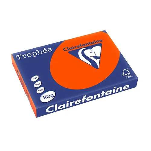 CLAIREFONTAINE Kopierpapier Trophee A3 160g/m² - Laserpapier in ziegelrot, ideal für kreative Projekte und hochwertige Drucke. Perfekt für Kopierer, Laser- und Inkjetdrucker, 250 Blatt pro Packung.
