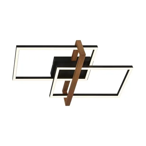 Briloner LED Deckenleuchte schwarz Holz 2-flammig 34W - Lampen für Innenräume, stilvolle Deckenlampe aus Holz mit warmweißem Licht (3000K) und 3800 Lumen, ideal für gemütliche Atmosphären in jedem Zimmer.