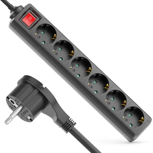 Steckdosenleiste 6-Fach Flachstecker Mehrfachsteckdose Mehrfachstecker Schalter