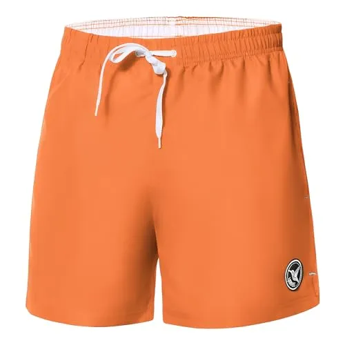 Ladeheid Badehose Herren Bequeme Badeshorts Kurz mit Seitentaschen und Schnürchen, Badeshorts Herren mit Netzfütterung, Perfekt für Sommer, Strand und Schwimmbad – LA40-198 (Orange, S)