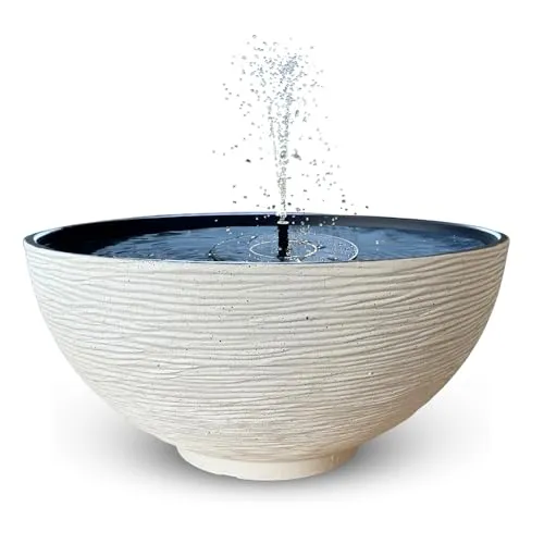 matches21 HOME & HOBBY Solarbrunnen Set für draußen - große 45 cm Schale Creme als Garten-Brunnen Spring-Brunnen