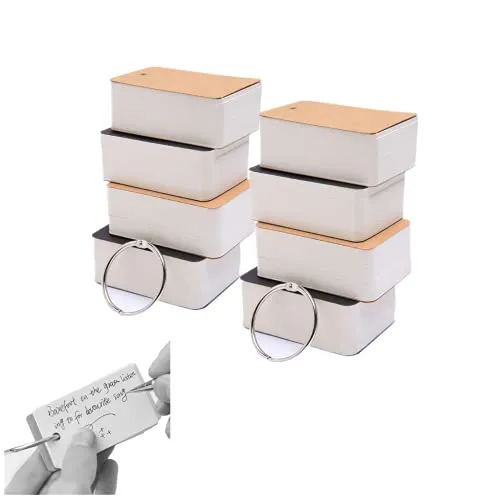 Blatt Mini-Karteikarten, Lernkarten, Memo-Kratzblöcke, weiße Blanko-Karten mit Ringen, Lesezeichen, Notizkarte, DIY-Grußkarte, 7 x 3,8 cm, 8 Stück, Khaki und Schwarz 800