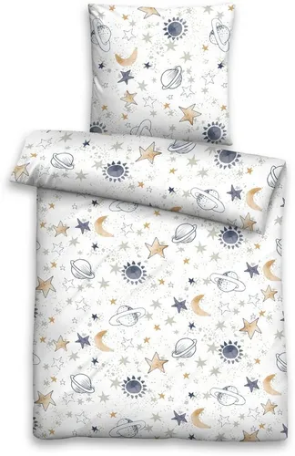 Biberna Kinderbettwäsche Heleni 100x135 cm, kuschelig warm für Kinder - 2-teilige Kinderbettwäsche aus Feinbiber, ideal für kalte Winternächte. Mit süßem Sternen-Motiv und verdecktem Reißverschluss für einfachen Bezug.